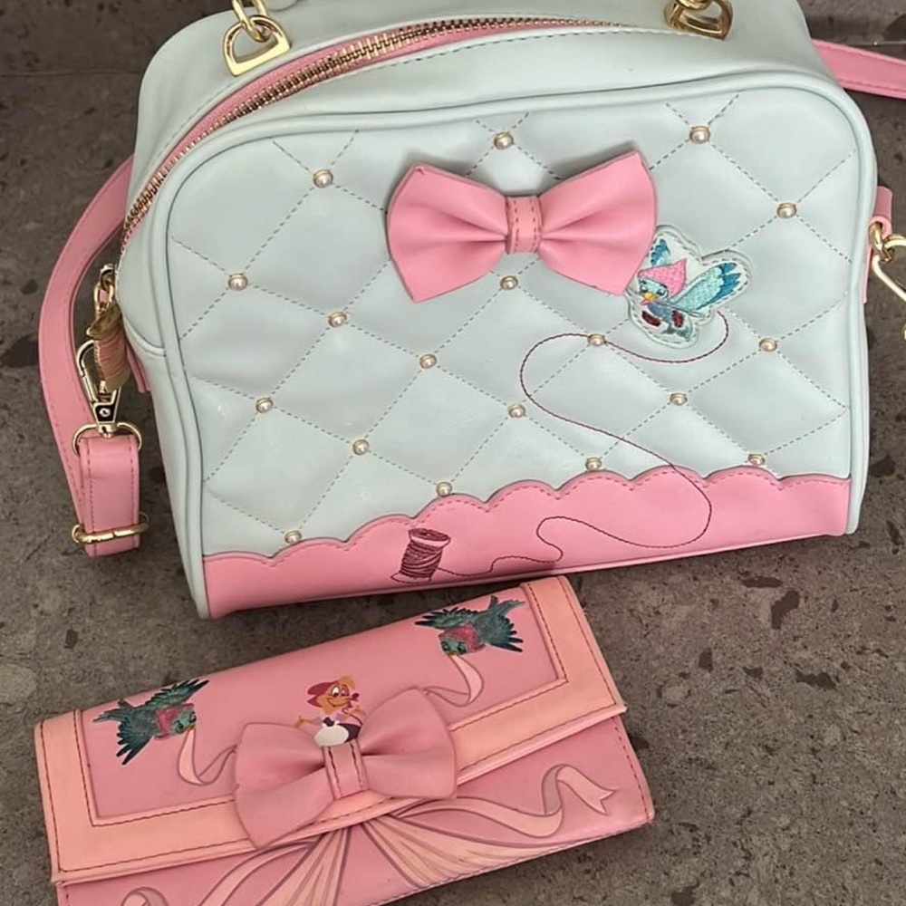 Loungefly Disney Pastel Pink and Mint Handbag and Wallet Set